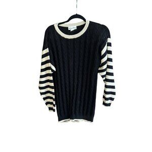 Vogue Alley Sweater Black Cable Knit Striped Sleeves Vintage 90s Y2K Size Large